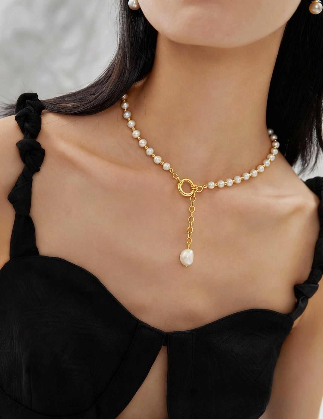 Chester Pearl Drop Gold Pendant Necklace