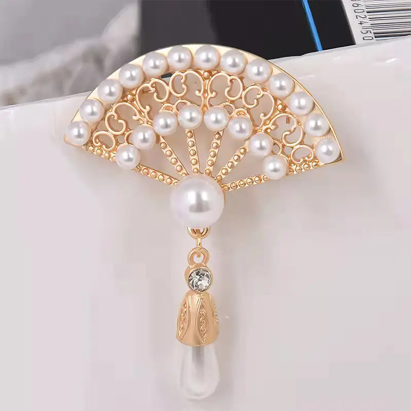 Elegant Aimee Freshwater Pearl fan-shaped drop earrings with delicate pearl accents