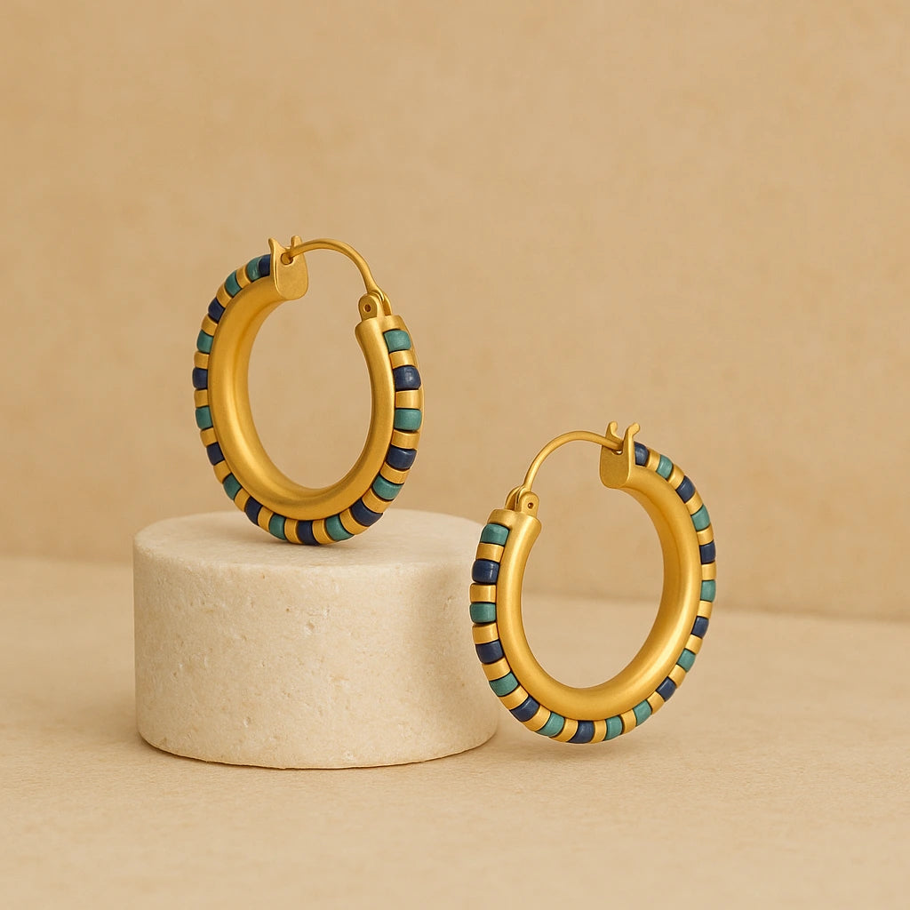 Aurelius Beaded Turquoise Hoop Earrings - Anais&Aimee