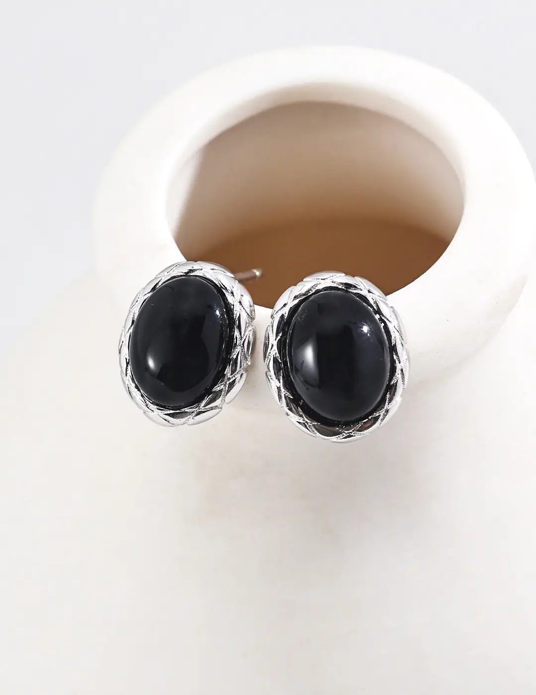 Anaïs & Aimee Black Obsidian earrings in sterling silver with minimalist bold design