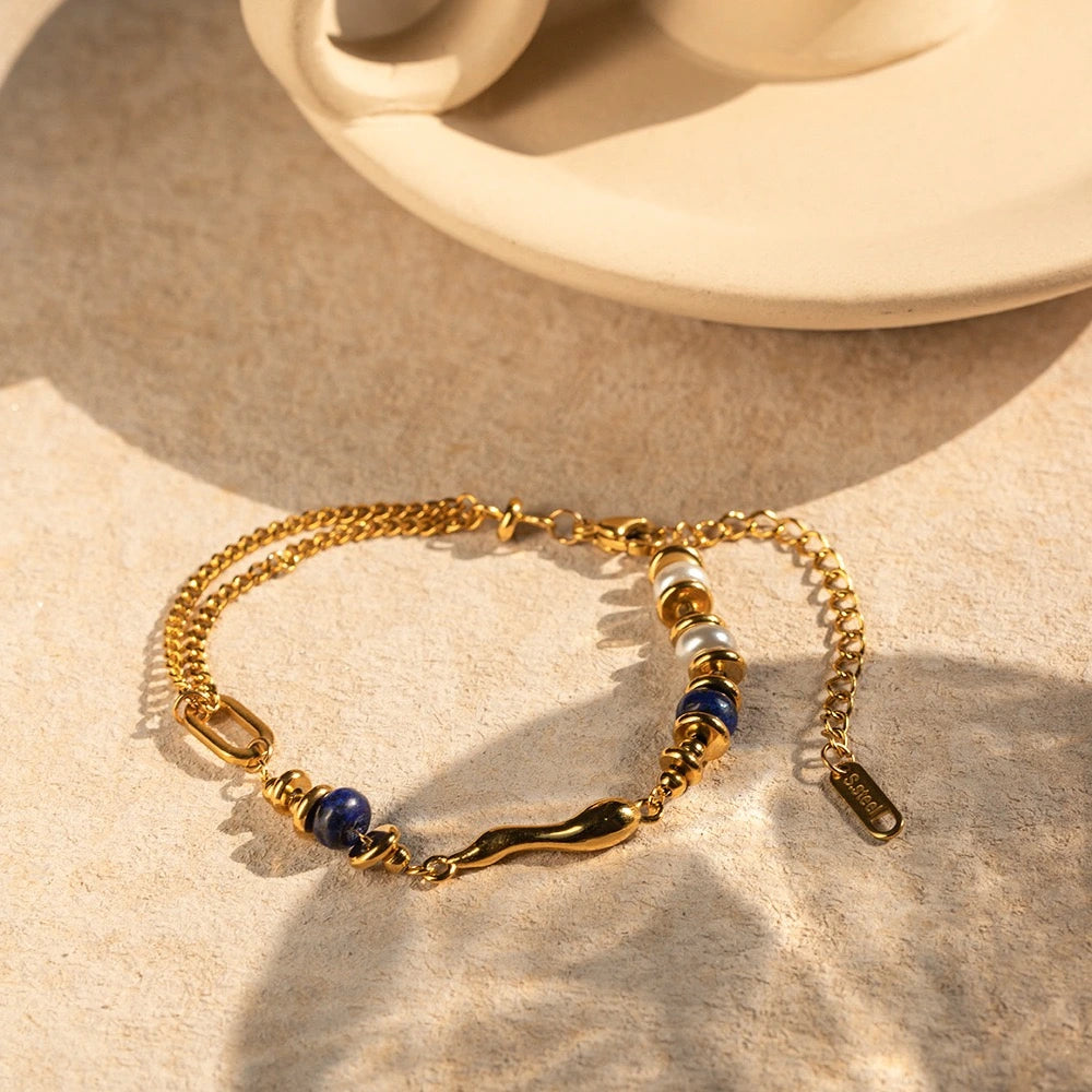Lapis Lazuli Bracelet – Bohemian Luxury Pearl Gold | Anais Aimee