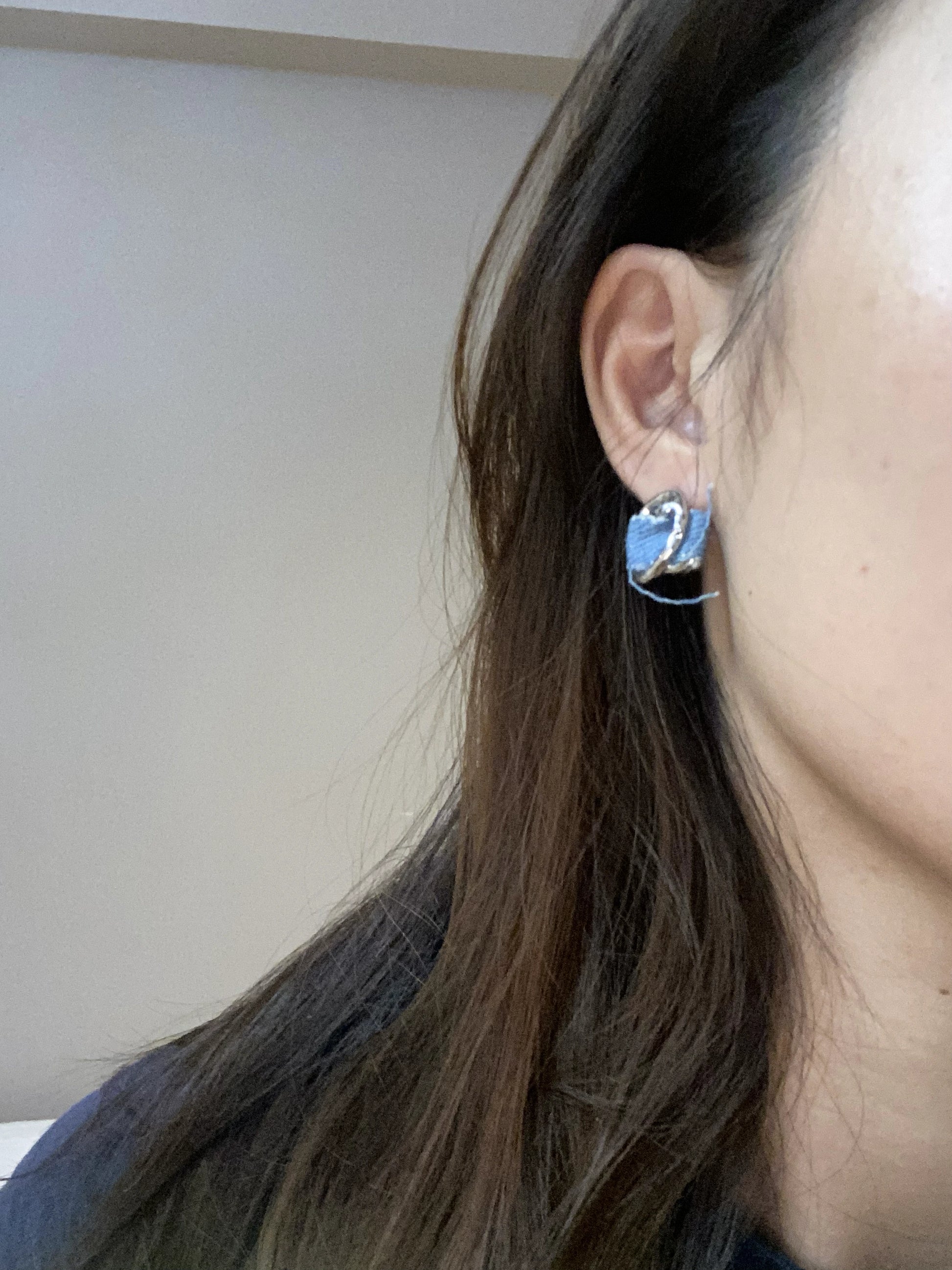 Anais&Aimee Denim Angel Silver Statement Earrings front view handmade design