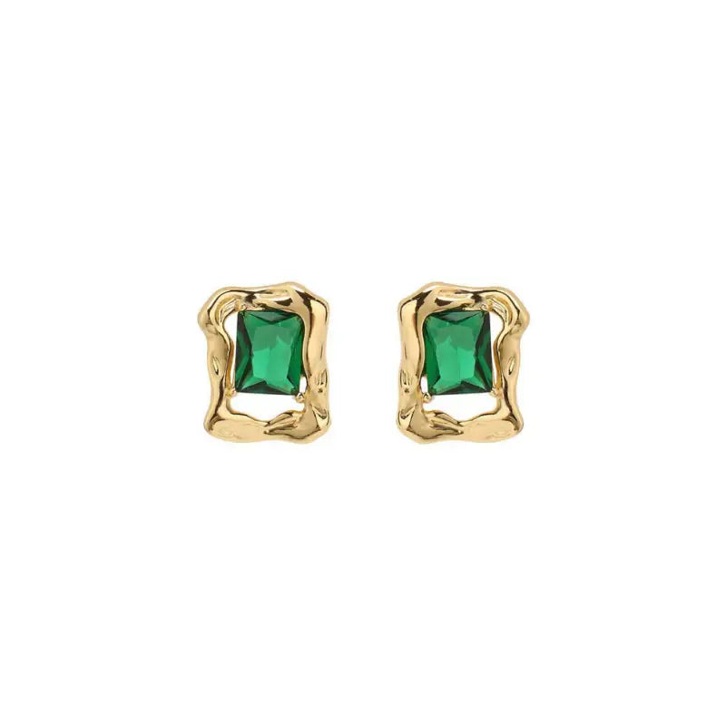 Anaïs & Aimee emerald crystal studs with organic gold-plated design for elegance