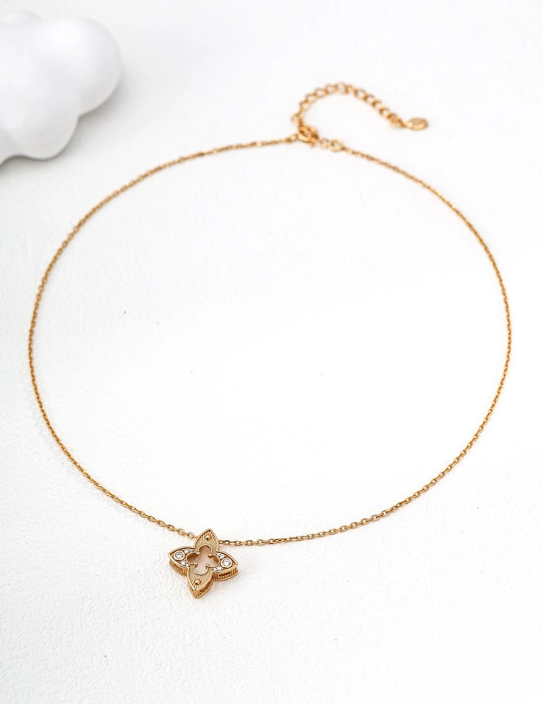 Four-leaf Clover Necklace -display -studio background