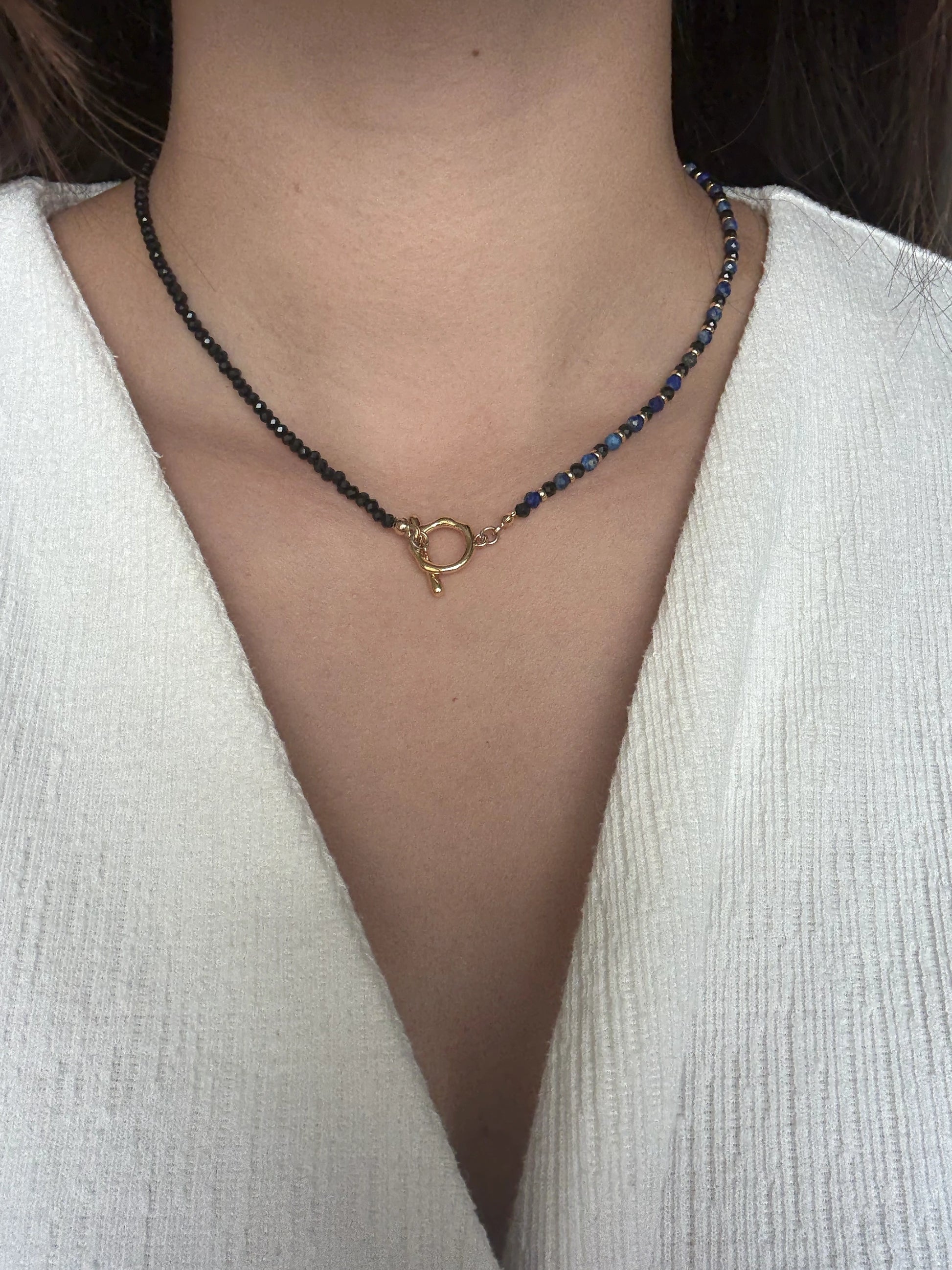 Gempires Lapis Lazuli Black Spinel Chain Necklace front view