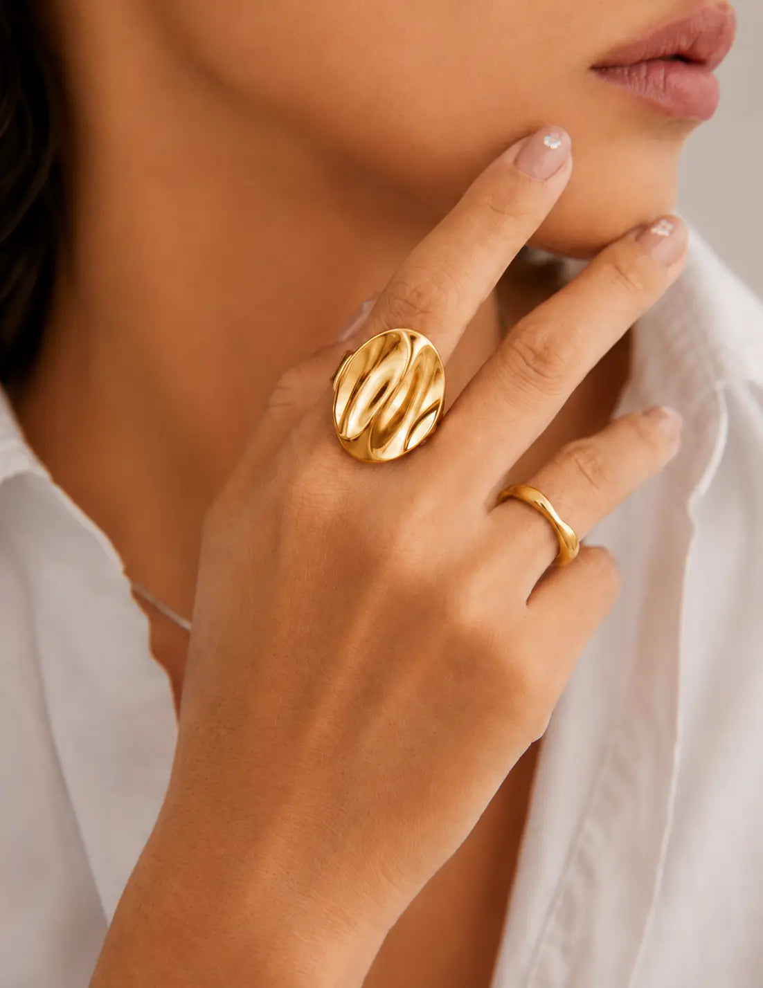 Harlesden Ring gold ring for women, simple UK ring jewellery with a sculptural polished surface.