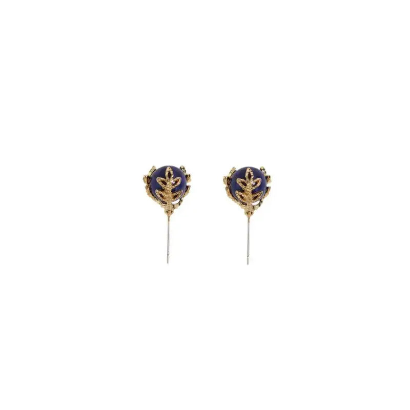 Elegant Juniper Lapis Lazuli studs with gold-plated leaf design and deep blue stones