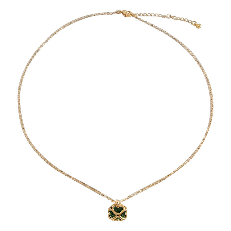 Gold chain necklace with green clover enamel pendant — Anais&Aimee UK