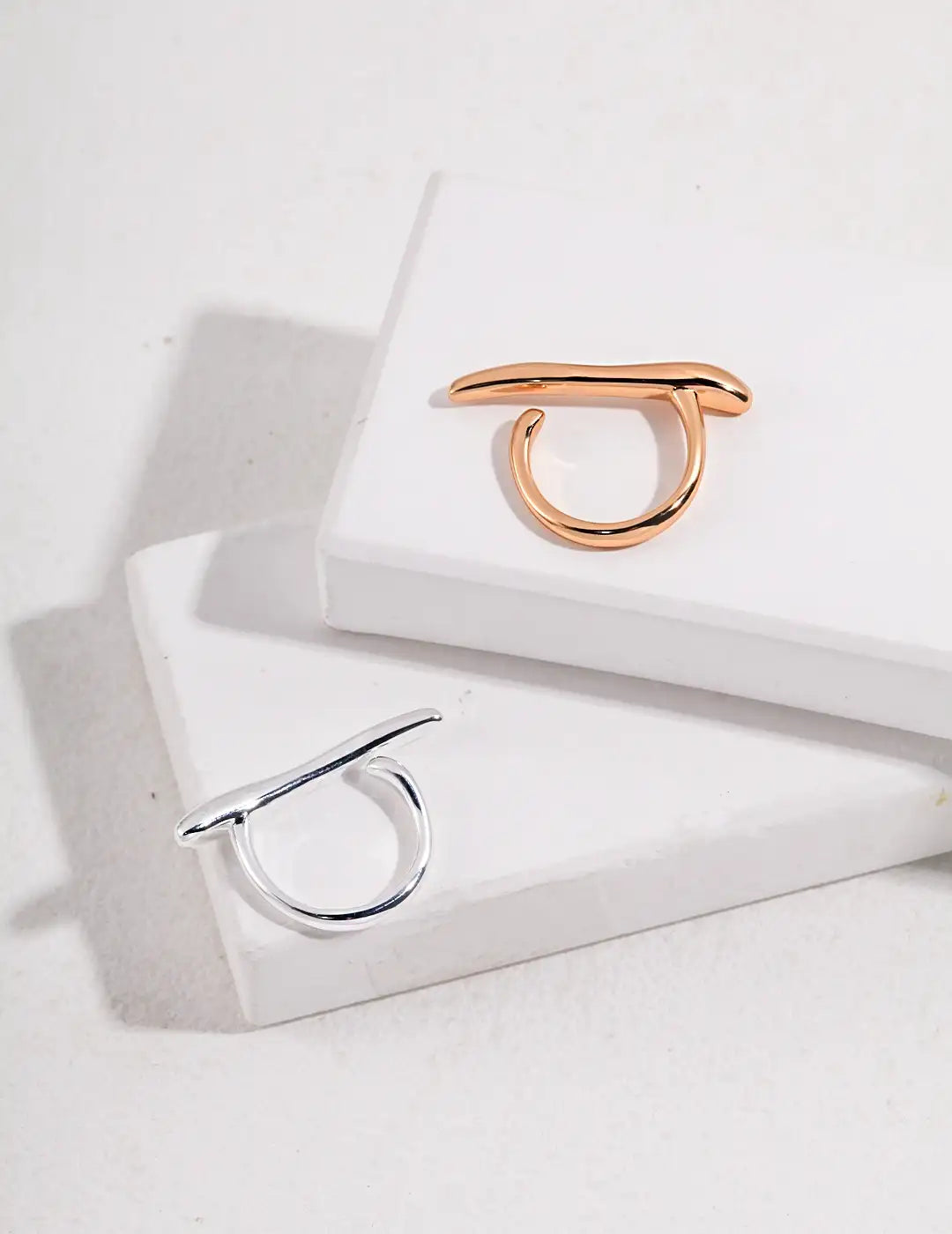 Adjustable sterling silver and gold statement rings UK – minimalist open ring