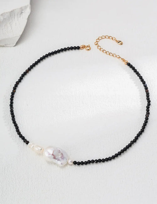 Serenity Black Obsidian Freshwater Pearl Necklace – Anais&Aimee
