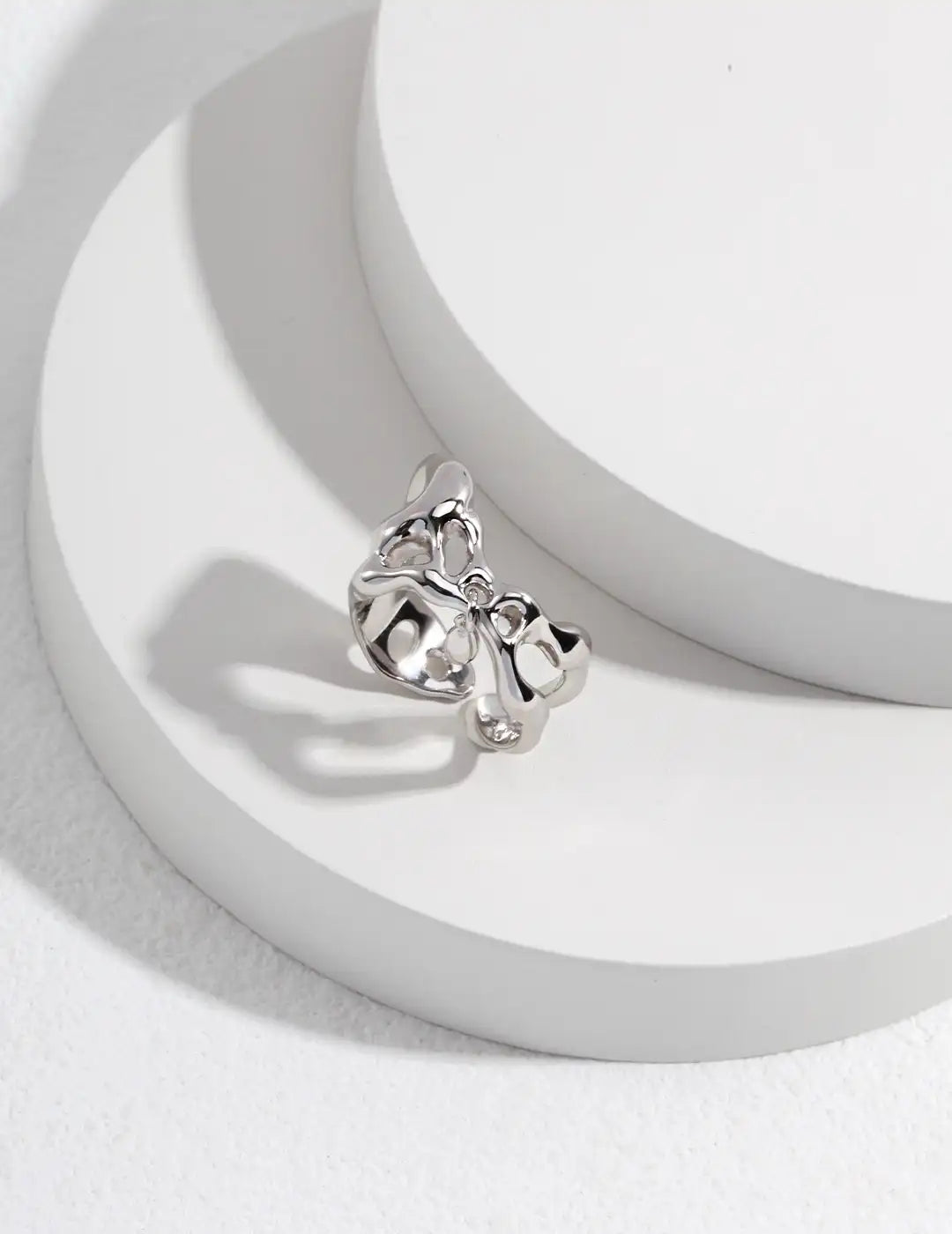 Adjustable sterling silver ring UK with sculptural organic statement shape