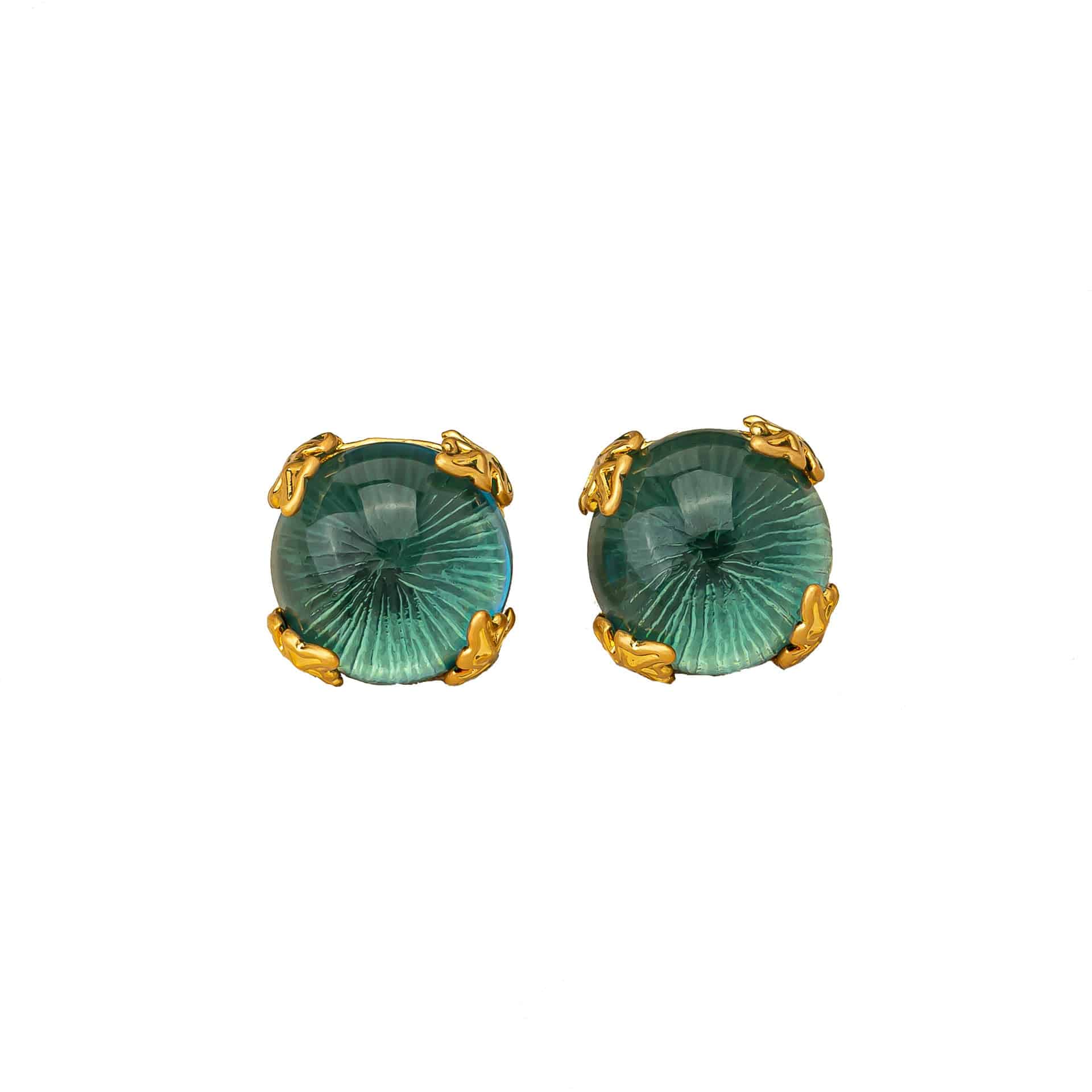 Green crystal cascade chandelier earrings with gold-tone prongs, elegant style.