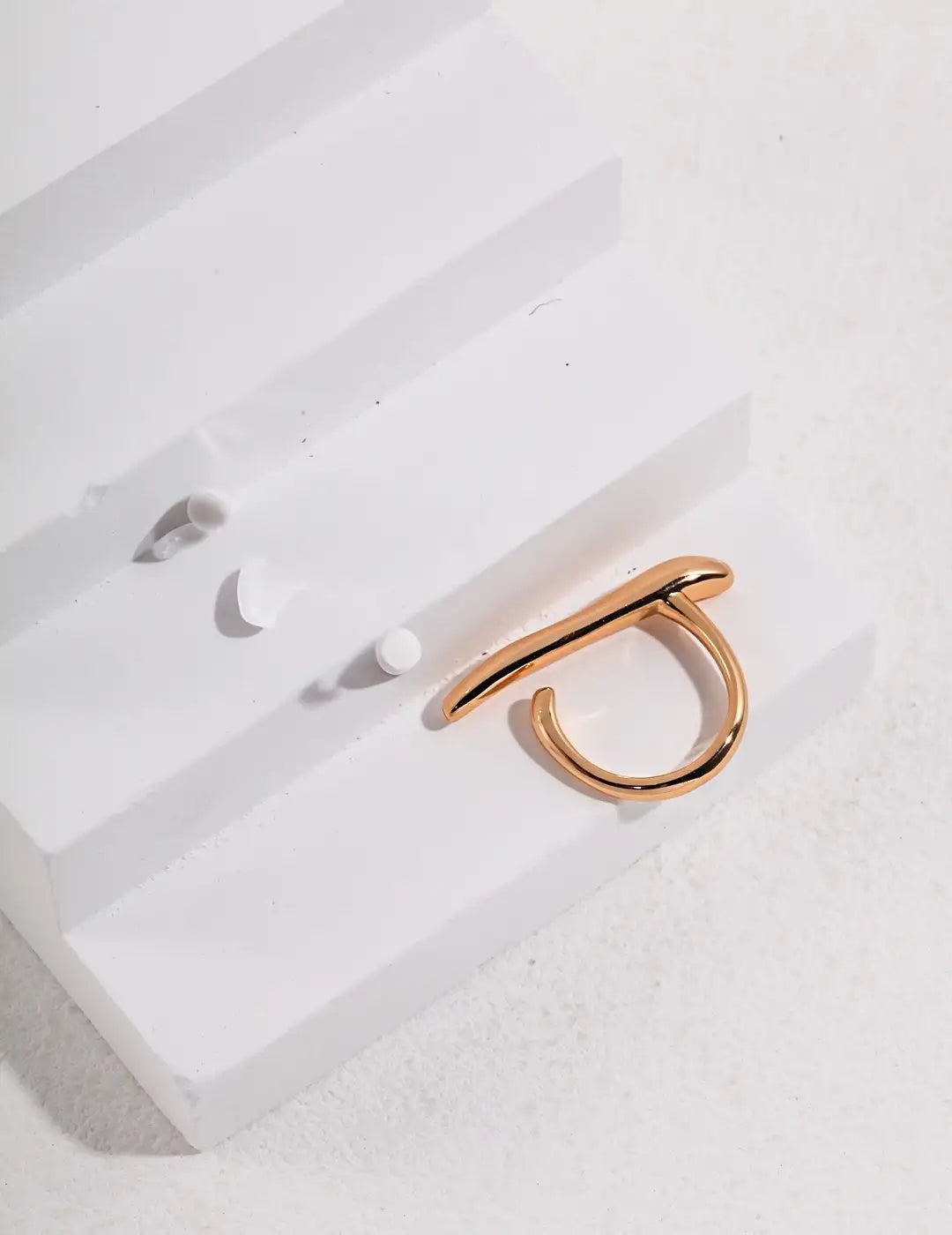 Gold adjustable sterling silver statement ring on hand – minimalist ring UK