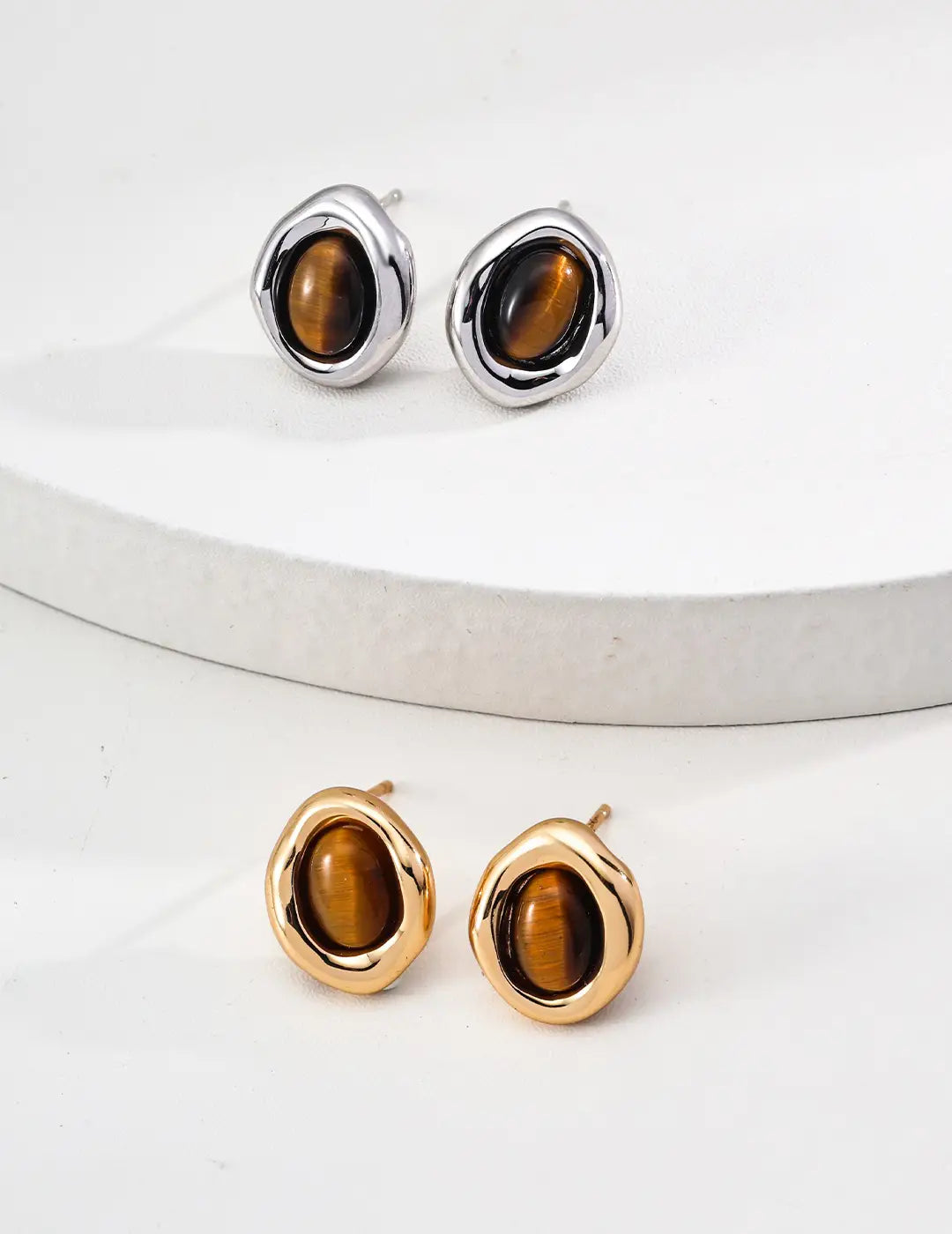 Sophisticated Tiger’s Eye Sterling Silver Earrings by Anaïs & Aimée with natural stones